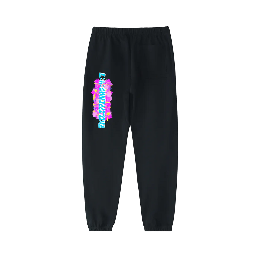 unbothered graffiti street wear sweat pants black back view