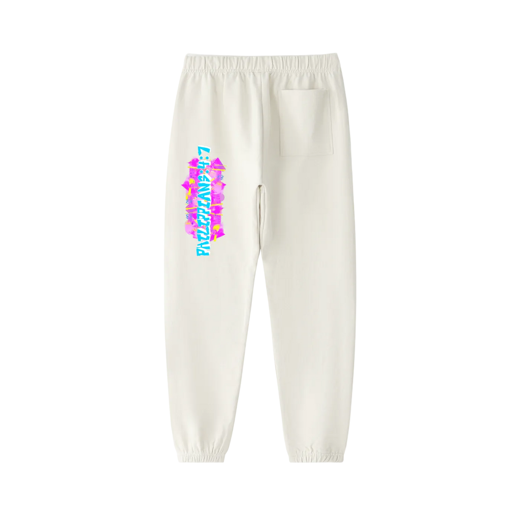 unbothered graffiti street wear sweat pants white back view