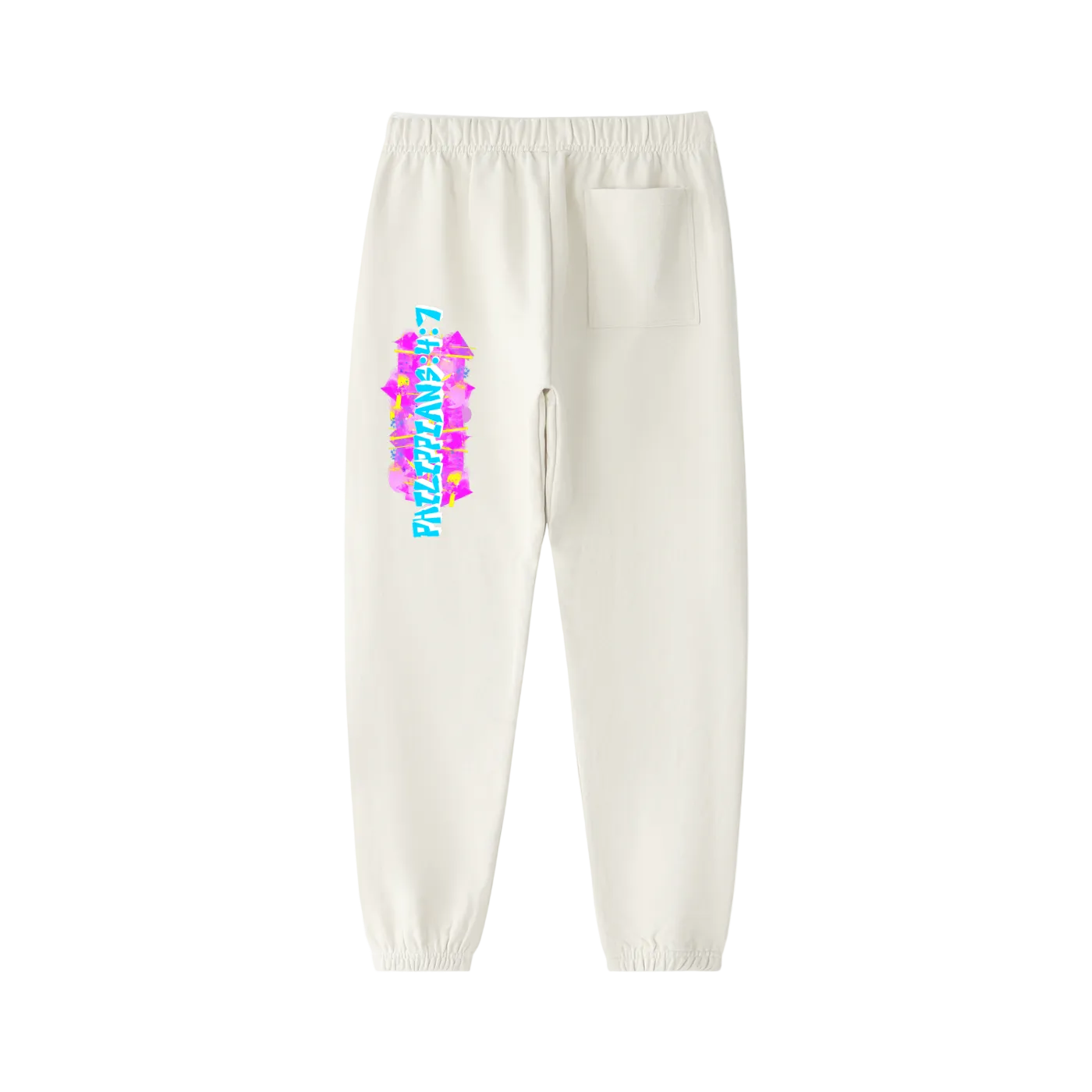 unbothered graffiti street wear sweat pants white back view