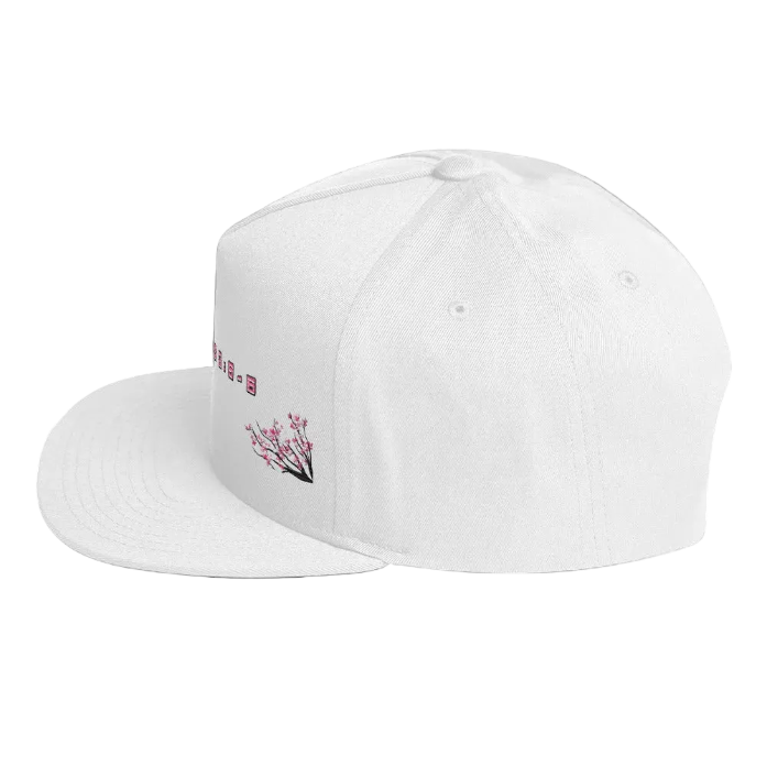 clarity street wear flat bill cap white right side view cherry blossom design